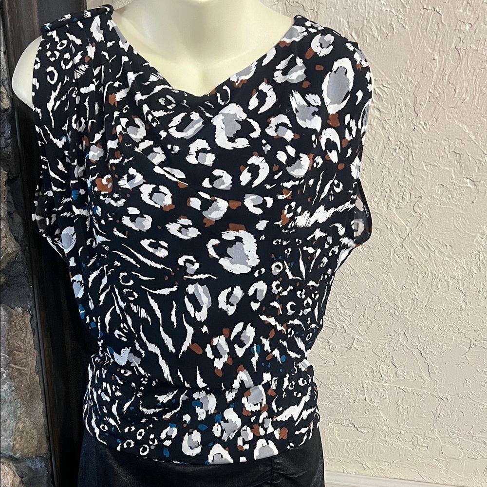 White House Black Market Leopard Print Tank Top - Black and White/Blue/Brown